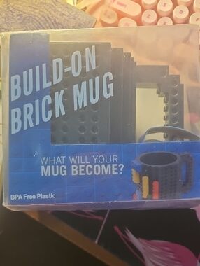 Build-On Brick Mug - Blue with Black and Multicolor Accents